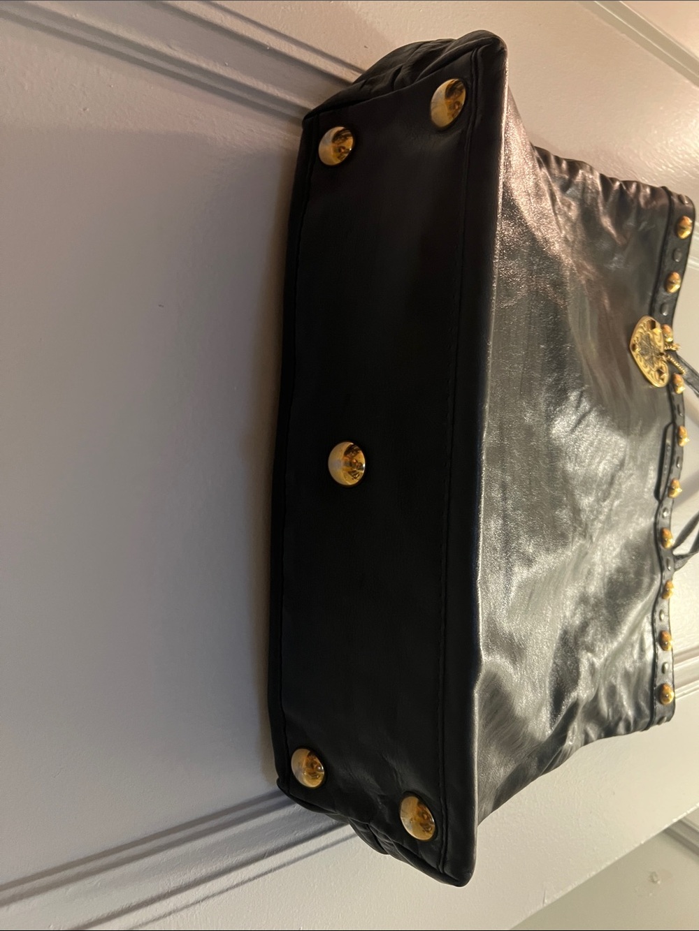 Gucci Black Leather Tote with Gold Studs and Heart Charm - Picture 6 of 8